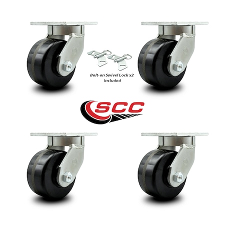 Service Caster 6 Inch Extra Heavy Duty Phenolic Wheel Swivel Caster Set with 2 Swivel Locks SCC-KP92S630-PHR-BSL-2-S-2